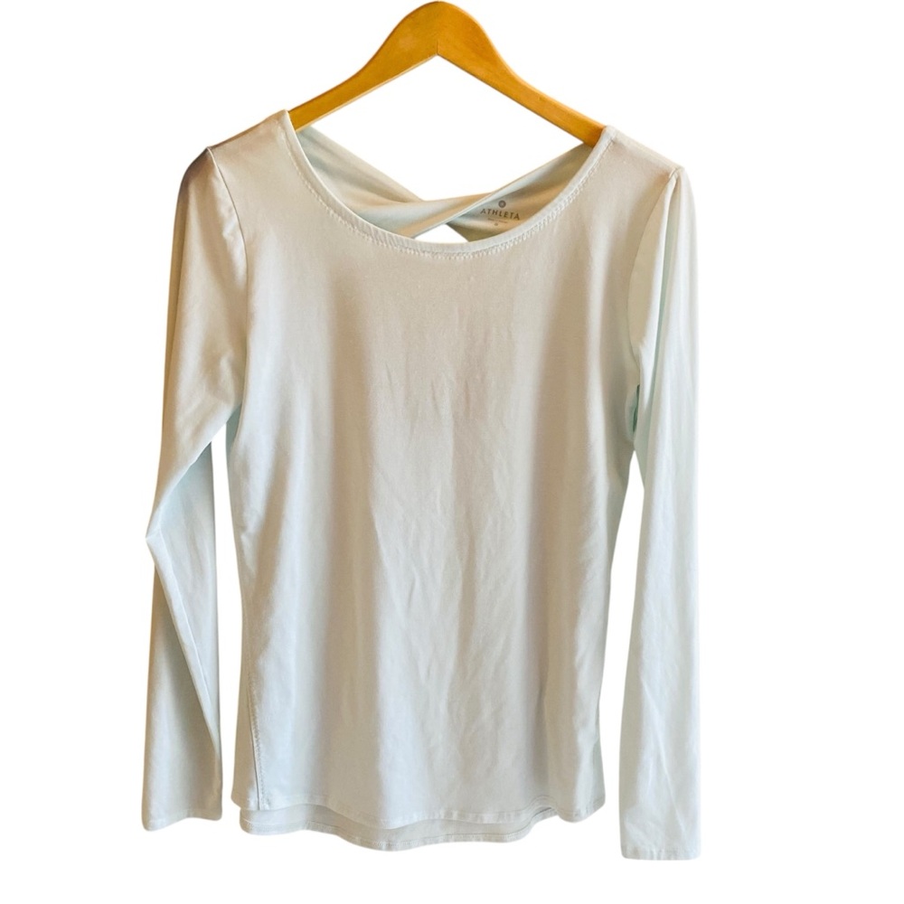 ⭐️ Athleta Jacquard Flexlight Train Top Women’s Loose Shirt Blue Long Sleeve - Picture 2 of 4
